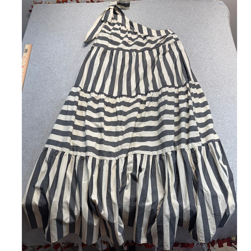 Who What Wear Womens M One Shoulder Maxi Dress Black White Stripe Tiered‎ Resort
